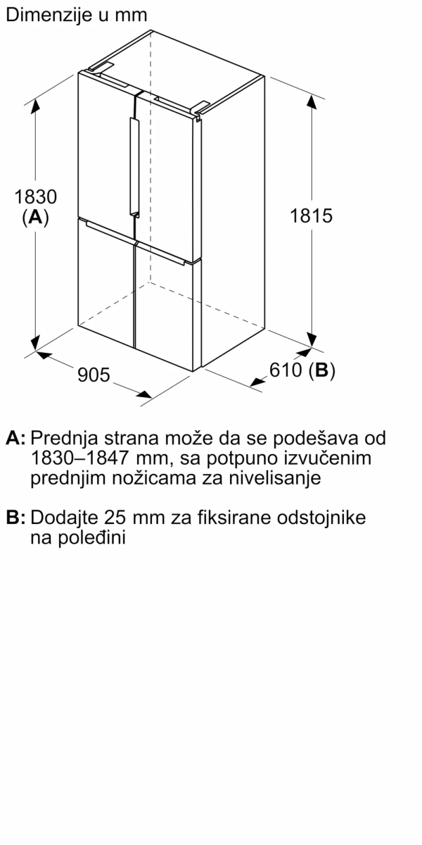 BOSCH KFN96AXEA Kombinovani frižider sa francuskim vratima, troje vrata 183 x 90.5 cm Crna čelična mat obrada protiv otisaka prstiju, Donji zamrzivač serija 4